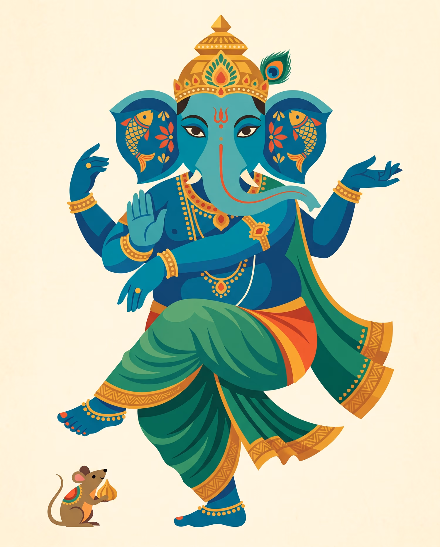 Dancer with the Fish-Eared Crown. Dancing · Gold Leaf · Flowing trunk