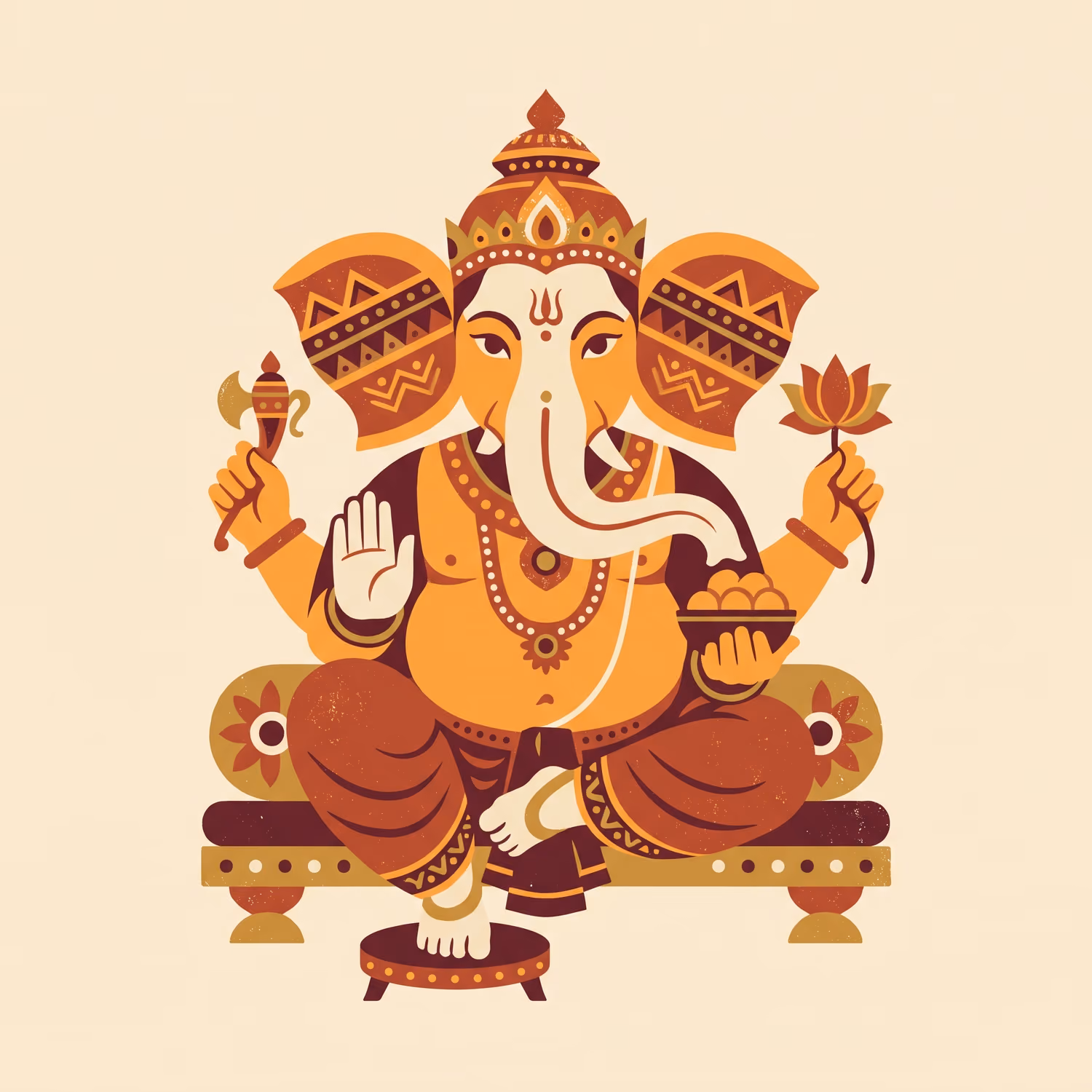 Ganesha on the Painted Bench. Sitting · Terracotta · Right trunk