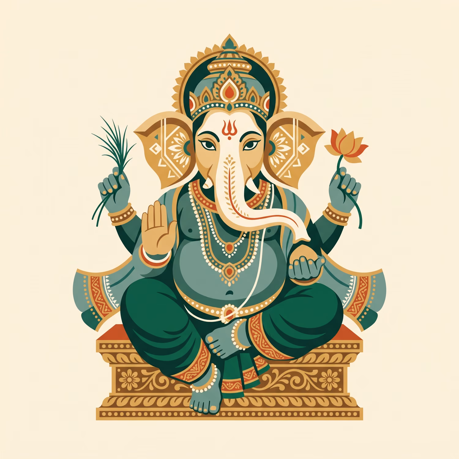 Ganesha of the Jade Pedestal. Sitting · Shadu · Right trunk