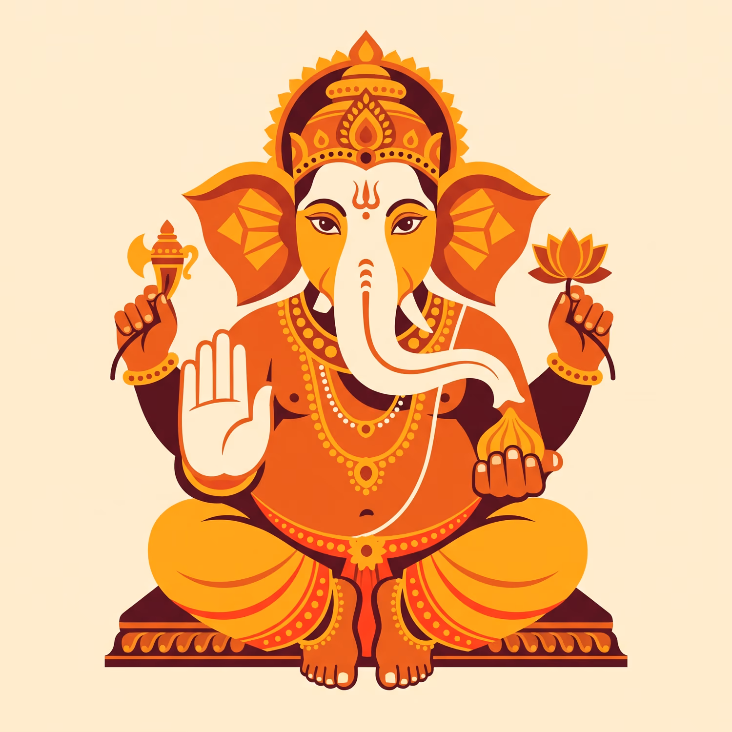 Saffron Ganesha, Seated. Sitting · Terracotta · Right trunk