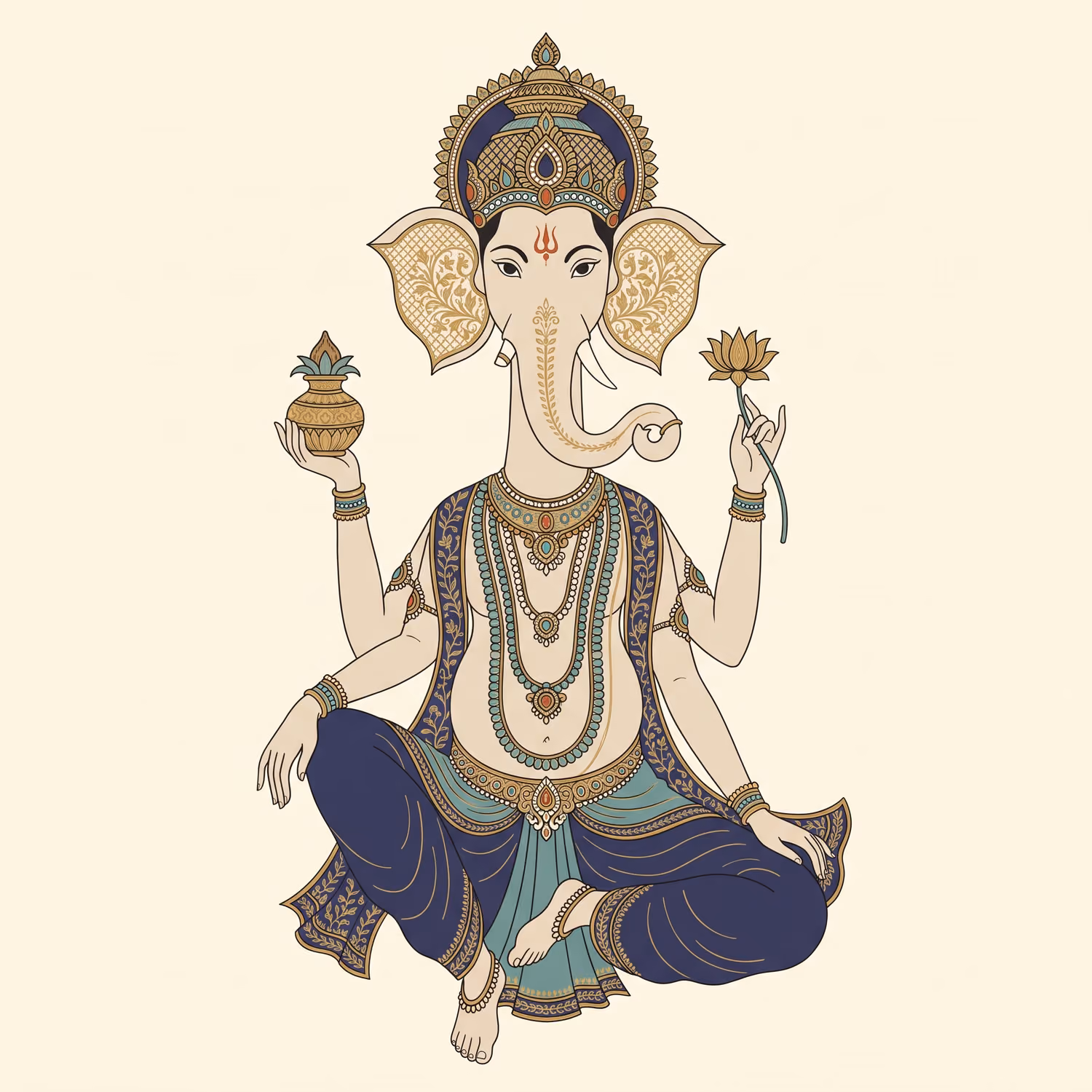 Pearl Ganesha. Meditative · Shadu · S-shaped trunk