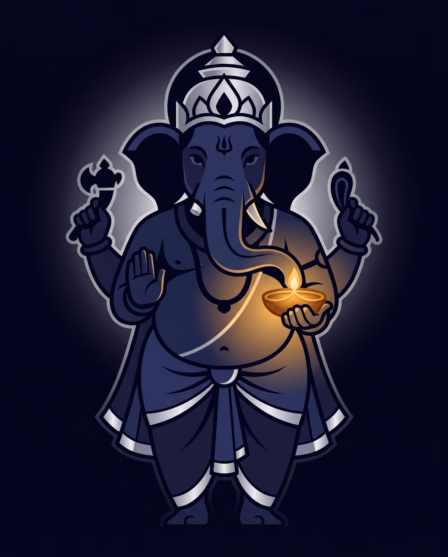 Ganesha by Lamplight. Standing · Gold Leaf · Flowing trunk