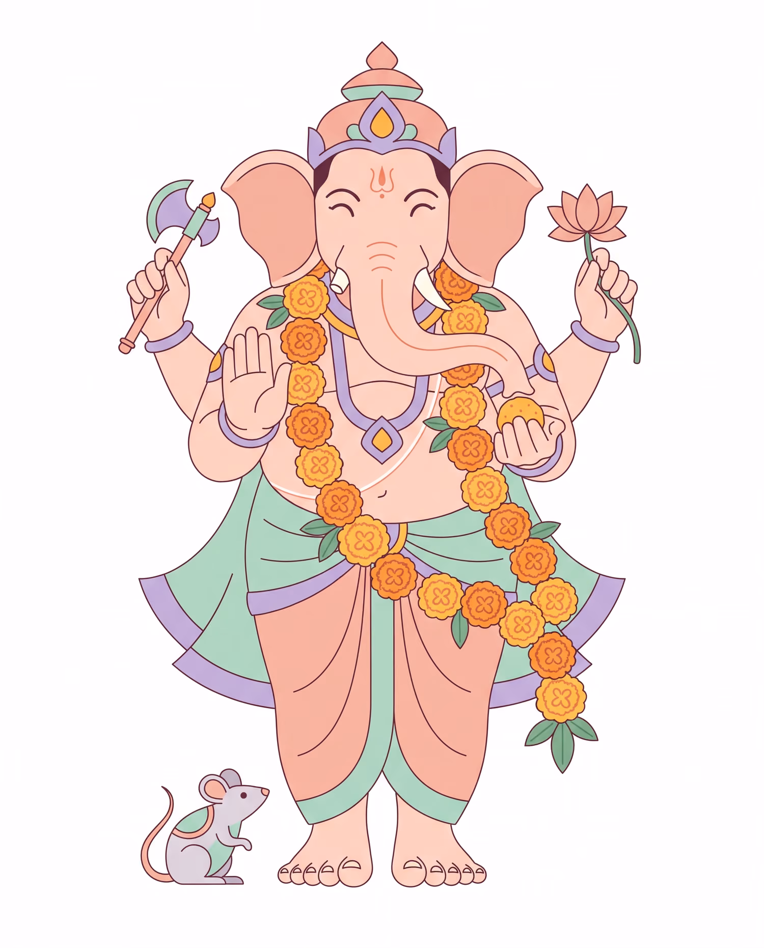 Long Marigold Garland. Standing · Shadu · Flowing trunk