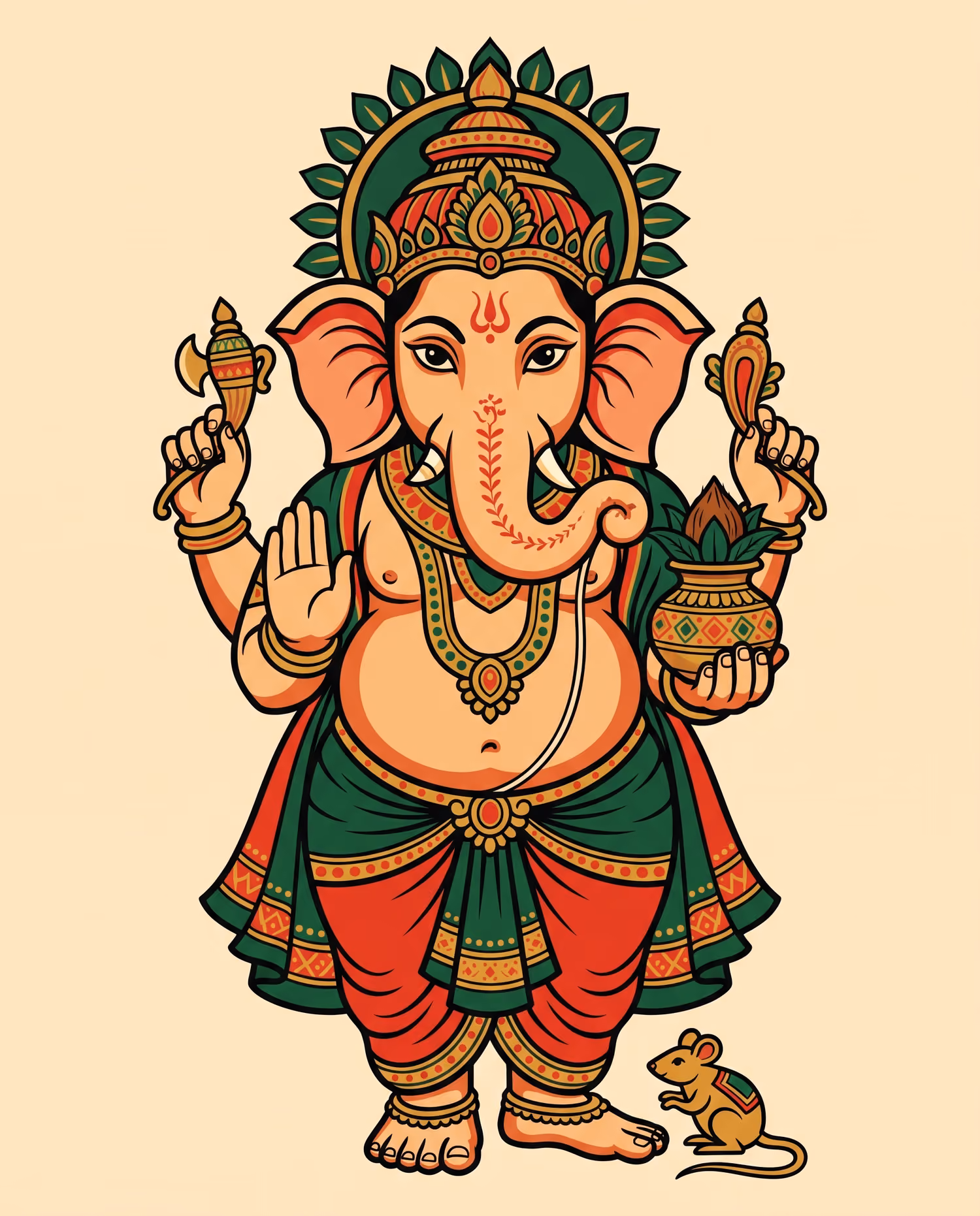 Ganesha of the Green Arch. Standing · Terracotta · S-shaped trunk