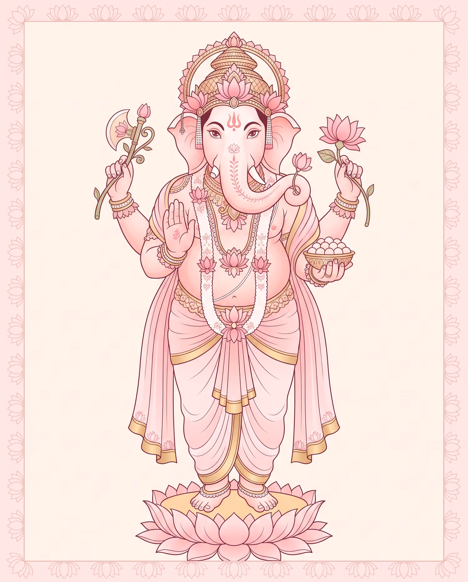 Rose Ganesha, Lotus Border. Standing · Shadu · Right trunk