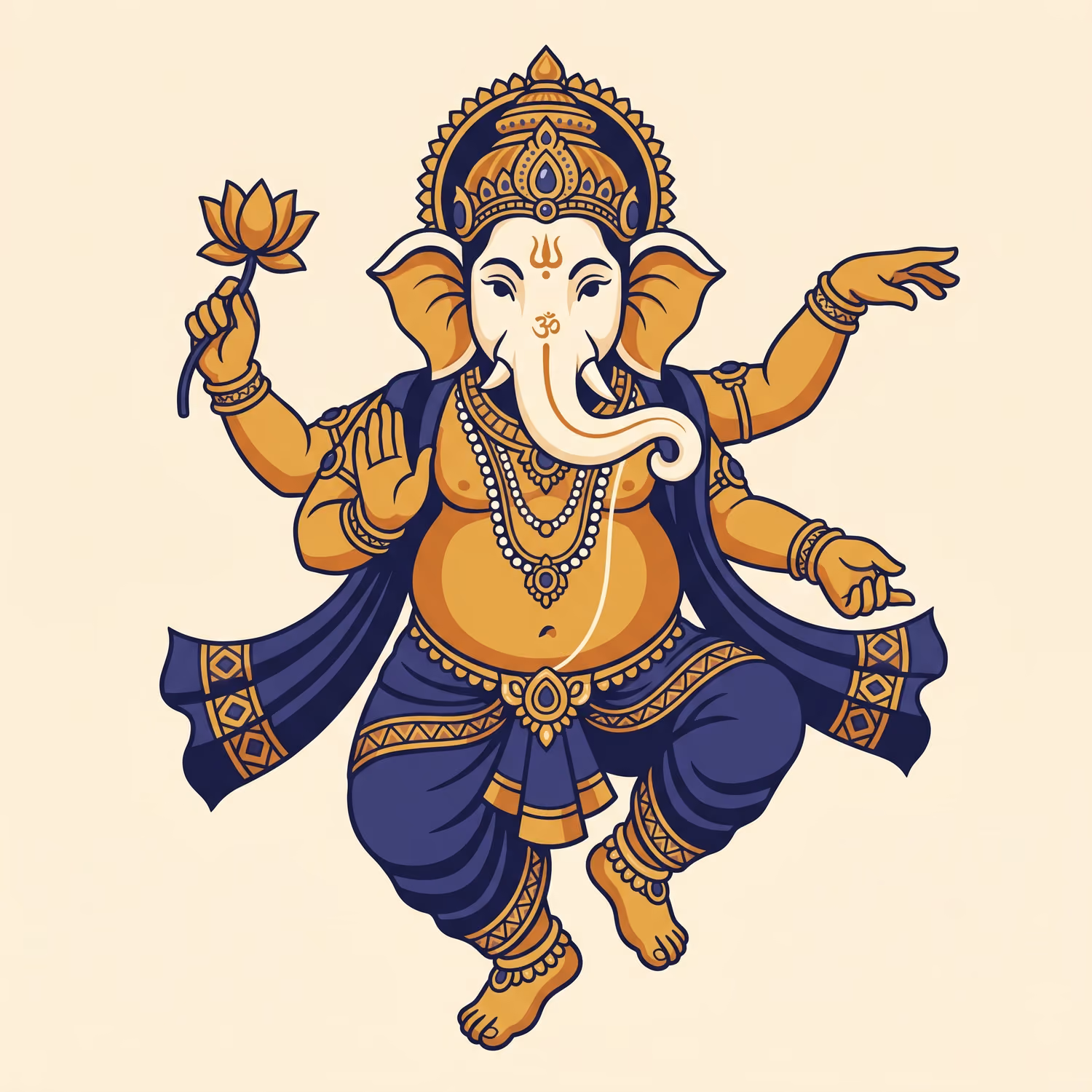 Ochre Dancer with Lotus. Dancing · Gold Leaf · S-shaped trunk
