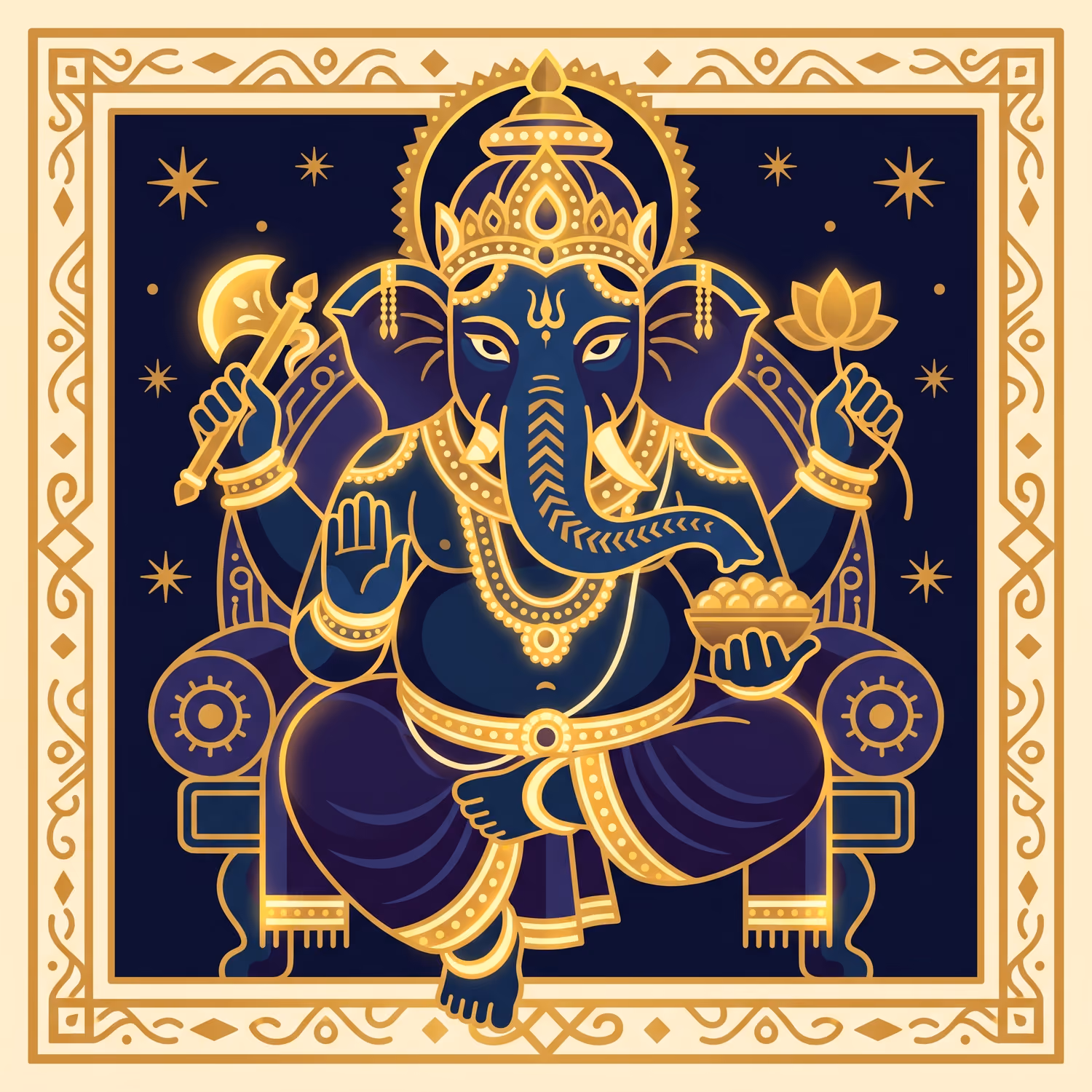 Ganesha Among Stars. Sitting · Gold Leaf · Right trunk