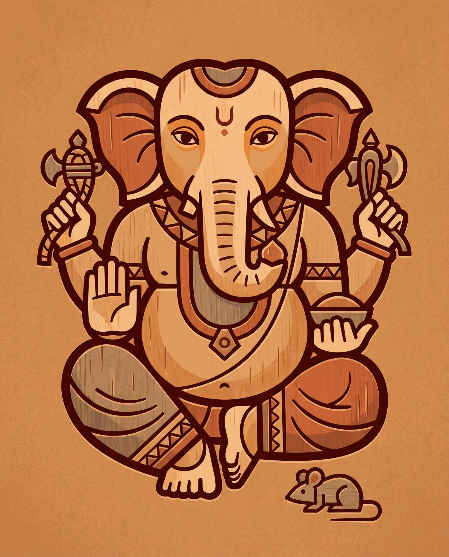 Woodgrain Ganesha. Sitting · Wood · Right trunk