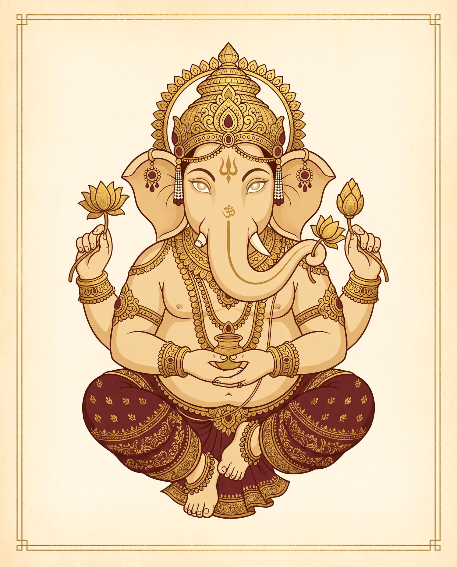 Two Lotuses, Gold Ground. Sitting · Gold Leaf · S-shaped trunk