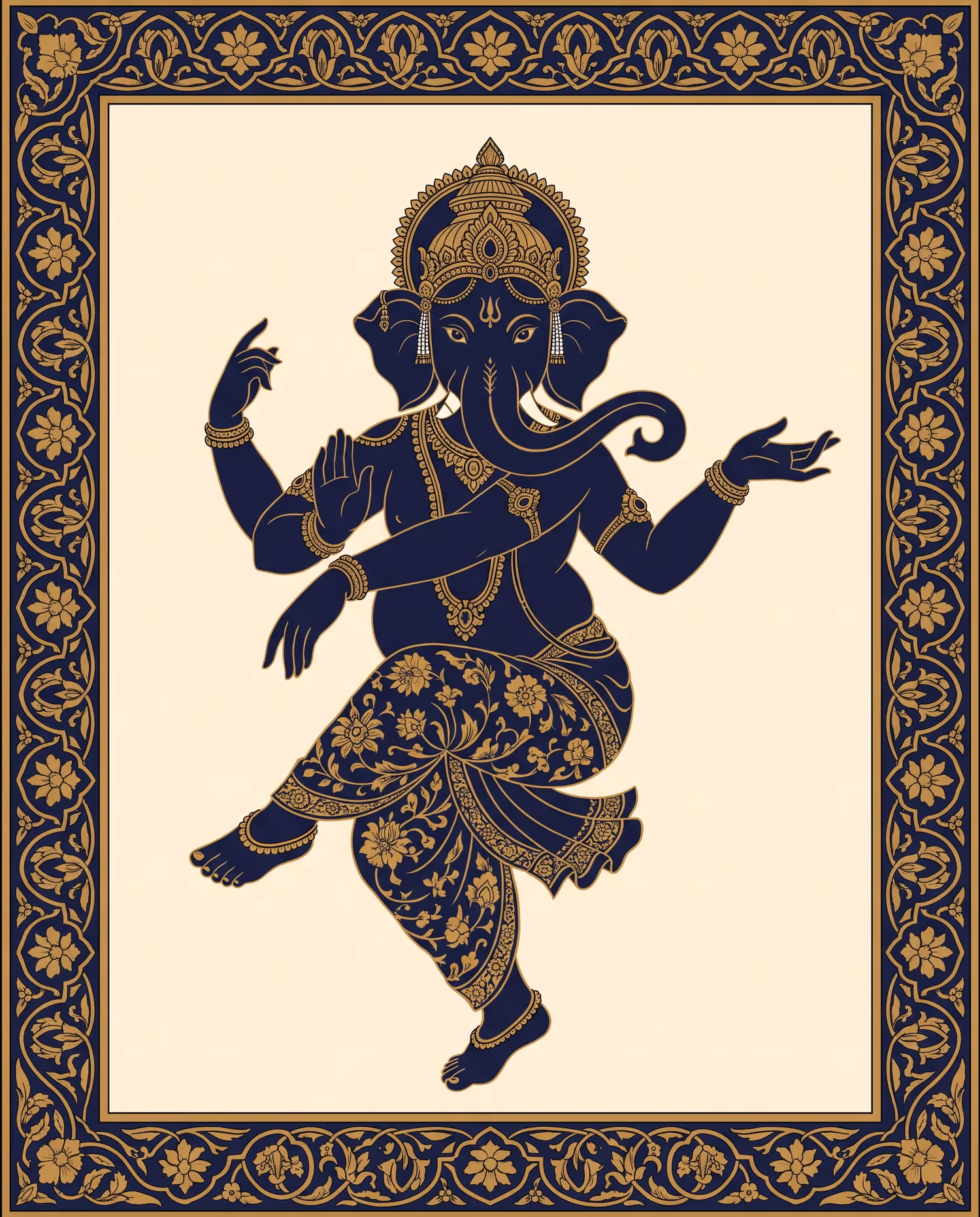 Dance in Navy and Gold. Dancing · Gold Leaf · S-shaped trunk