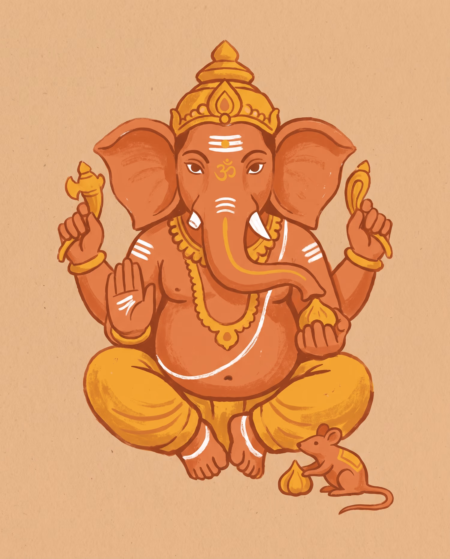Ochre Ganesha, Cross-Legged. Sitting · Terracotta · S-shaped trunk